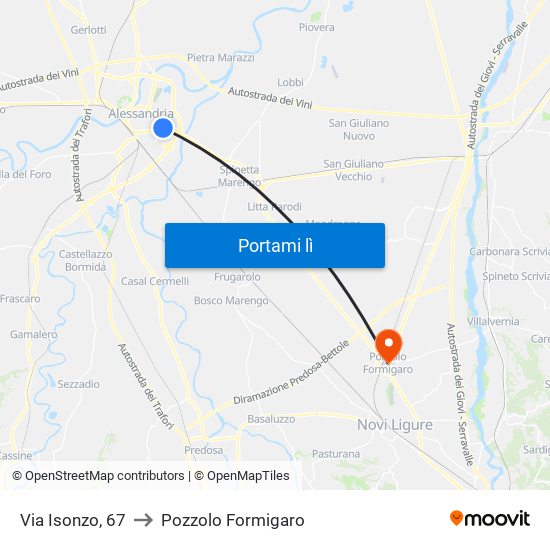 Via Isonzo, 67 to Pozzolo Formigaro map