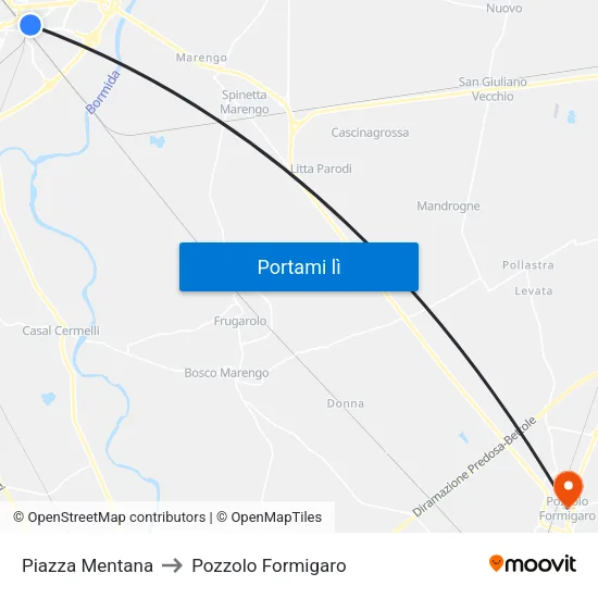 Mentana to Pozzolo Formigaro map