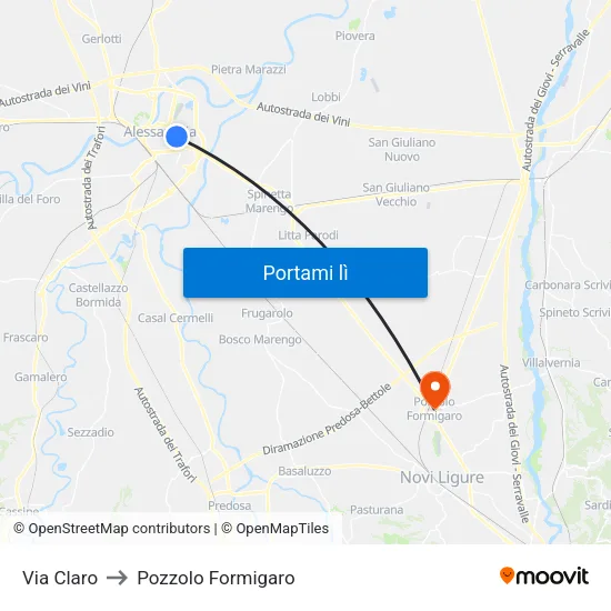 Claro to Pozzolo Formigaro map