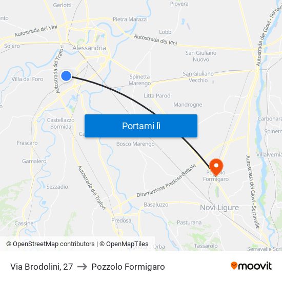 Via Brodolini, 27 to Pozzolo Formigaro map