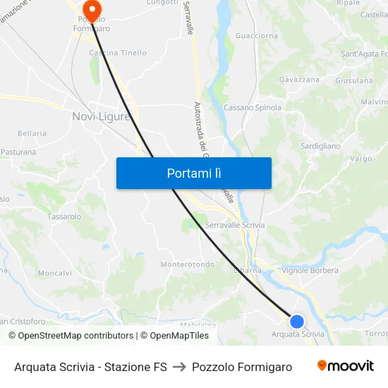 Arquata Scrivia - Stazione FS to Pozzolo Formigaro map