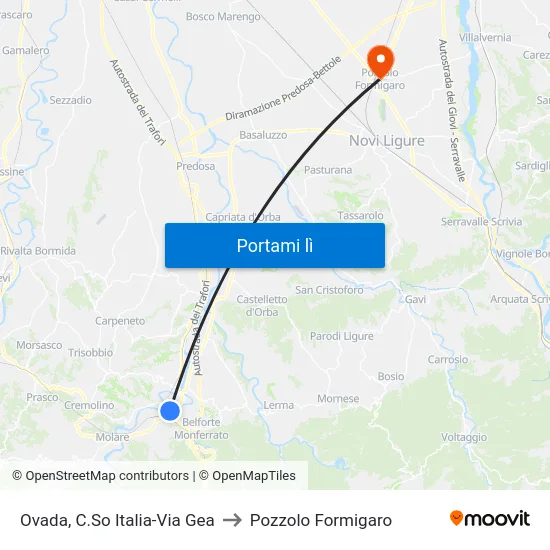 Ovada, C.So Italia-Via Gea to Pozzolo Formigaro map