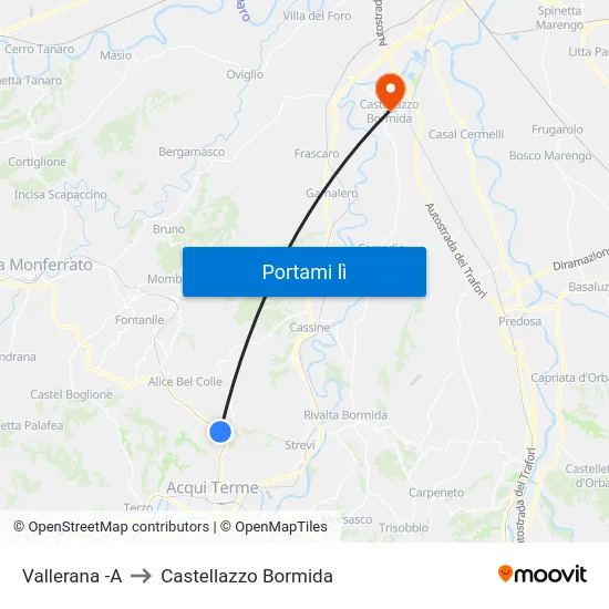 Vallerana -A to Castellazzo Bormida map