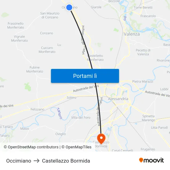 Occimiano to Castellazzo Bormida map