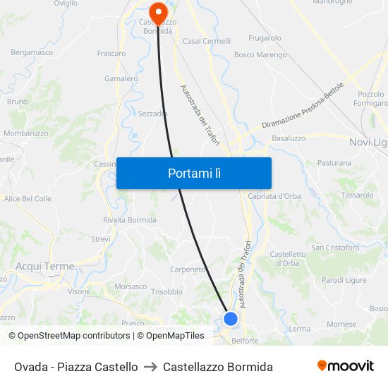 Ovada - Piazza Castello to Castellazzo Bormida map