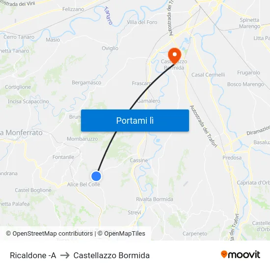 Ricaldone -A to Castellazzo Bormida map
