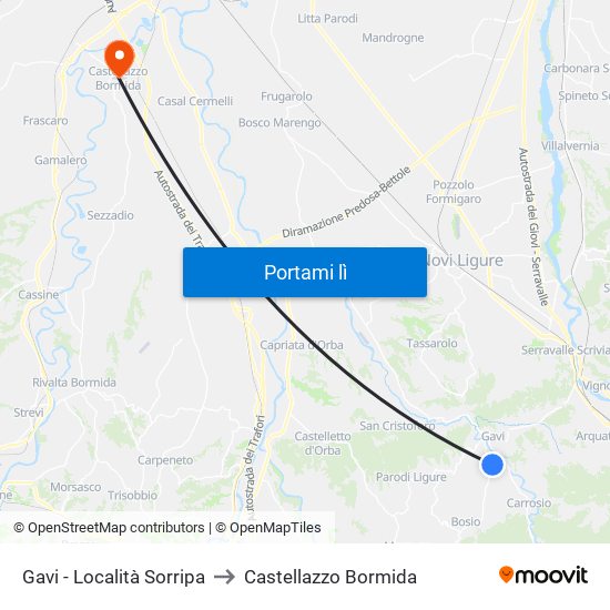 Gavi - Località Sorripa to Castellazzo Bormida map