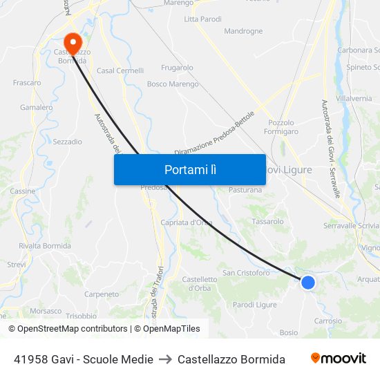 41958 Gavi - Scuole Medie to Castellazzo Bormida map