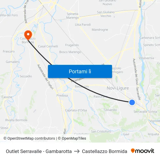 Outlet Serravalle - Gambarotta to Castellazzo Bormida map