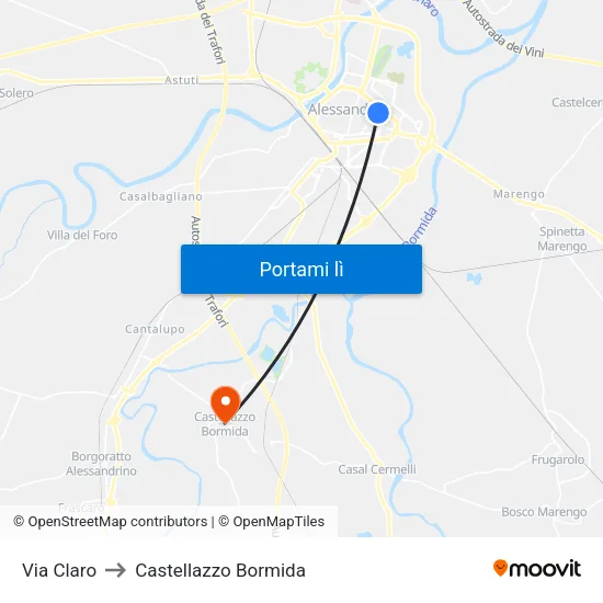 Claro to Castellazzo Bormida map