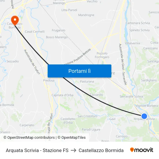 Arquata Scrivia - Stazione FS to Castellazzo Bormida map