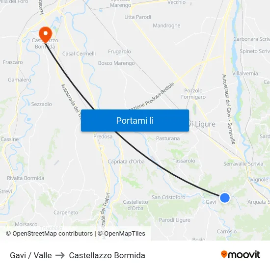 Gavi / Valle to Castellazzo Bormida map
