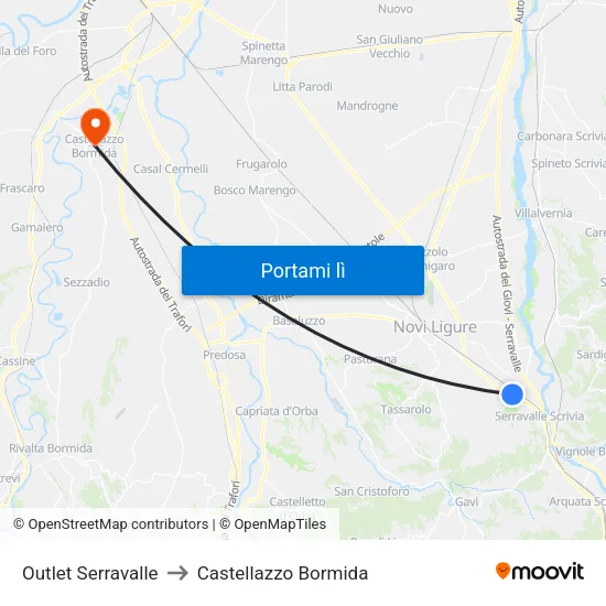 Outlet Serravalle to Castellazzo Bormida map