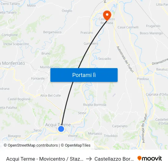 Acqui Terme - Movicentro / Stazione FS to Castellazzo Bormida map