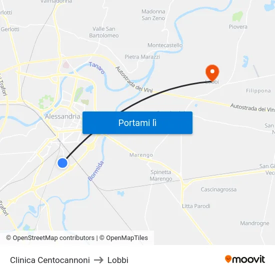 Clinica Centocannoni to Lobbi map