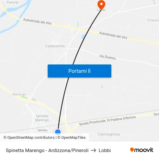 Spinetta Marengo - Ardizzona/Pineroli to Lobbi map