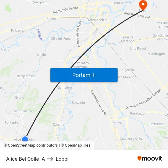 Alice Bel Colle -A to Lobbi map