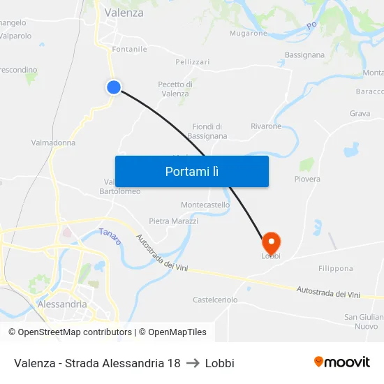 Valenza - Strada Alessandria 18 to Lobbi map