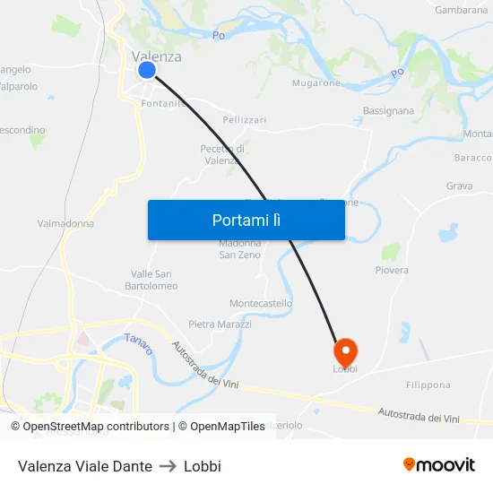 Valenza Viale Dante to Lobbi map