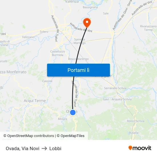 Ovada, Via Novi to Lobbi map