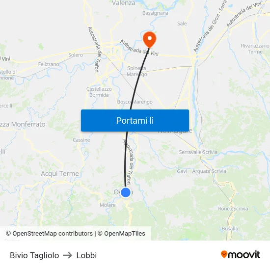 Bivio Tagliolo to Lobbi map