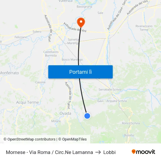 Mornese - Via Roma / Circ.Ne Lamanna to Lobbi map