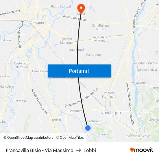 Francavilla Bisio - Via Massimo to Lobbi map