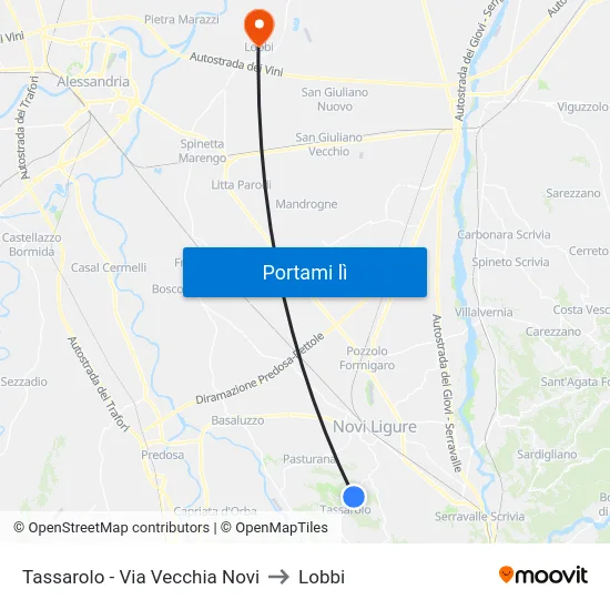 Tassarolo - Via Vecchia Novi to Lobbi map
