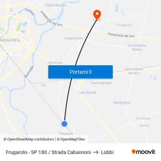 Frugarolo - SP 180 / Strada Cabannoni to Lobbi map