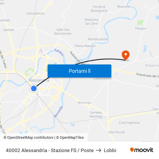 40002 Alessandria - Stazione FS / Poste to Lobbi map