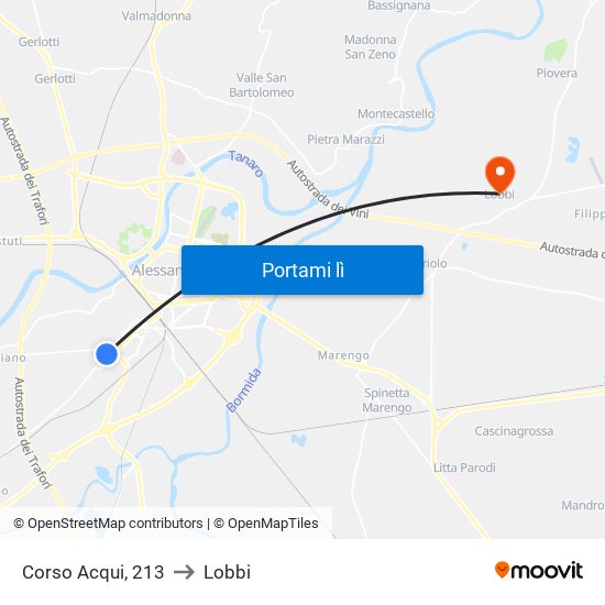 Corso Acqui, 213 to Lobbi map