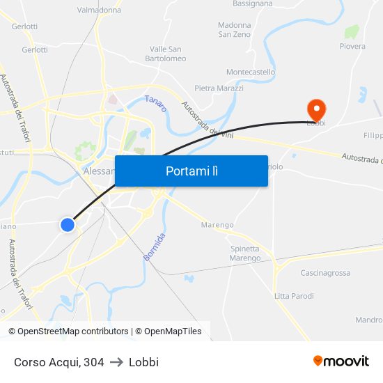 Corso Acqui, 304 to Lobbi map