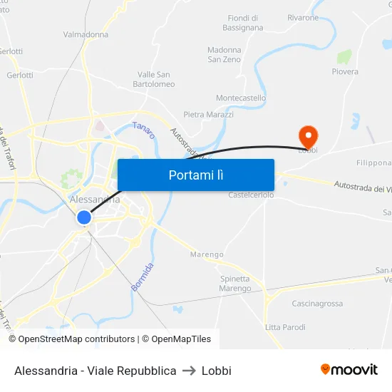 Alessandria - Viale Repubblica to Lobbi map