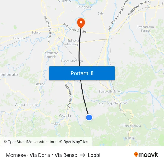 Mornese - Via Doria / Via Benso to Lobbi map