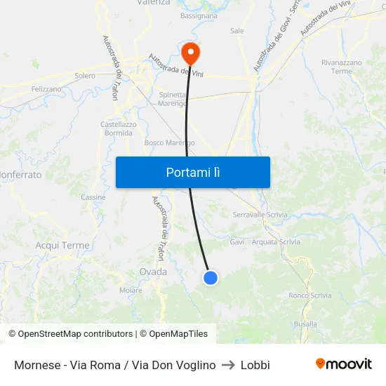 Mornese - Via Roma / Via Don Voglino to Lobbi map