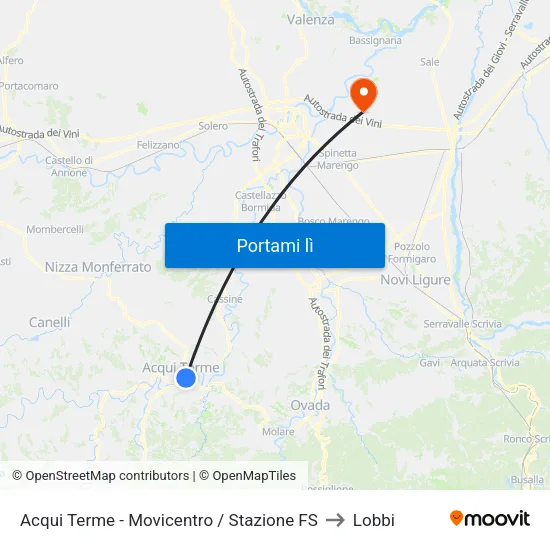 Acqui Terme - Movicentro / Stazione FS to Lobbi map