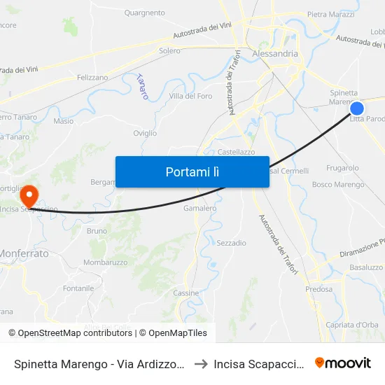 Spinetta Marengo - Via Ardizzona to Incisa Scapaccino map