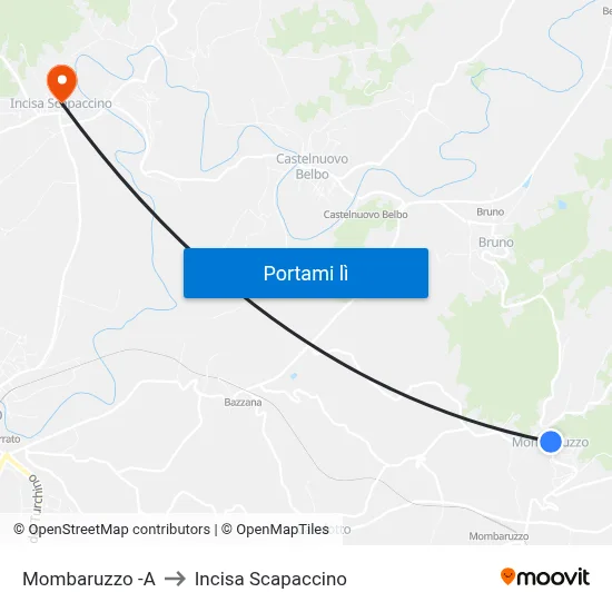 Mombaruzzo -A to Incisa Scapaccino map