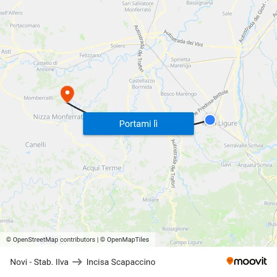 Novi - Stab. Ilva to Incisa Scapaccino map