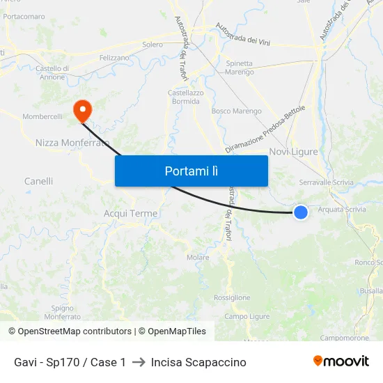 Gavi - Sp170 / Case 1 to Incisa Scapaccino map