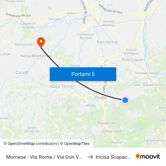 Mornese - Via Roma / Via Don Voglino to Incisa Scapaccino map