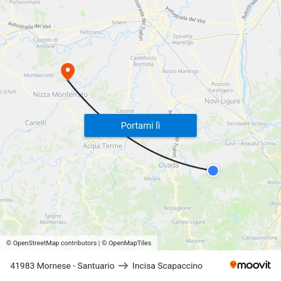 Mornese - Santuario to Incisa Scapaccino map