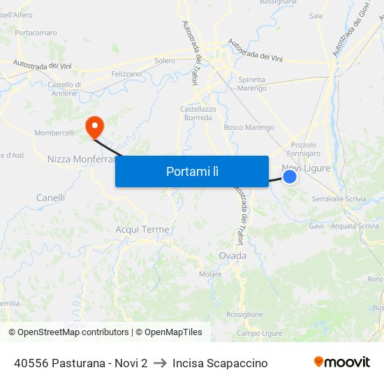 40556 Pasturana - Novi 2 to Incisa Scapaccino map