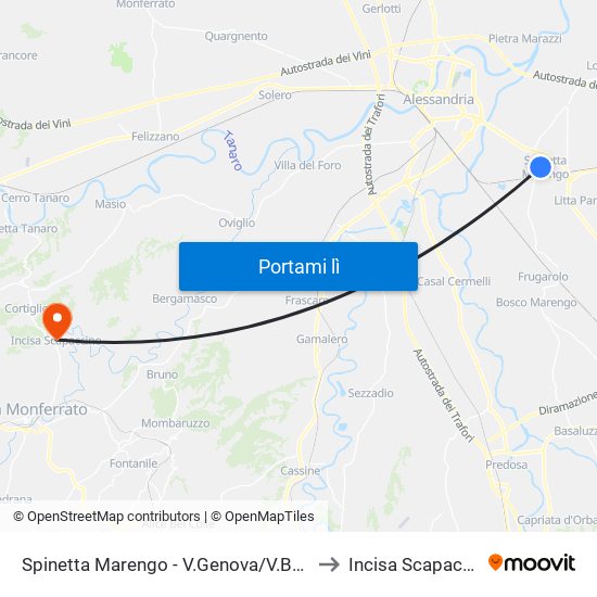 Spinetta Marengo - V.Genova/V.Bottazzi to Incisa Scapaccino map