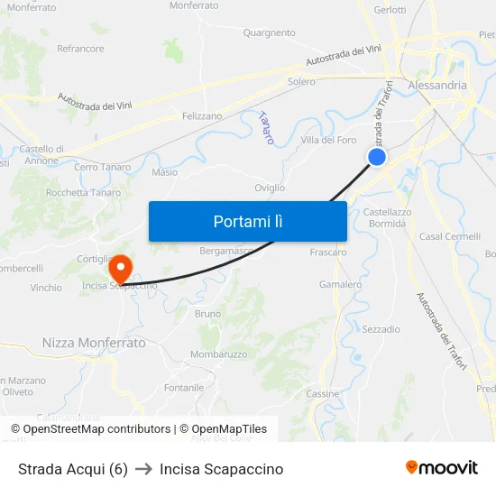 Strada Acqui (6) to Incisa Scapaccino map
