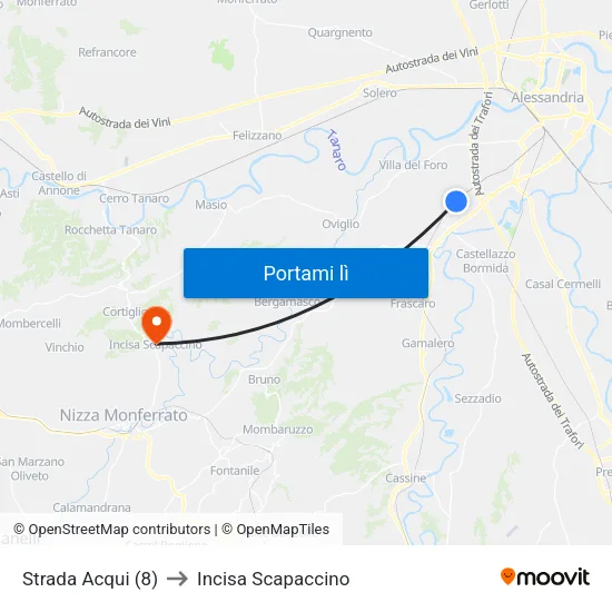 Strada Acqui (8) to Incisa Scapaccino map