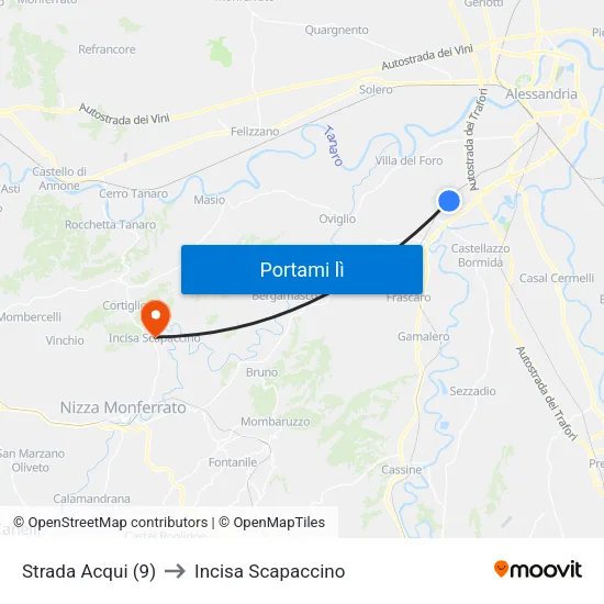 Strada Acqui (9) to Incisa Scapaccino map