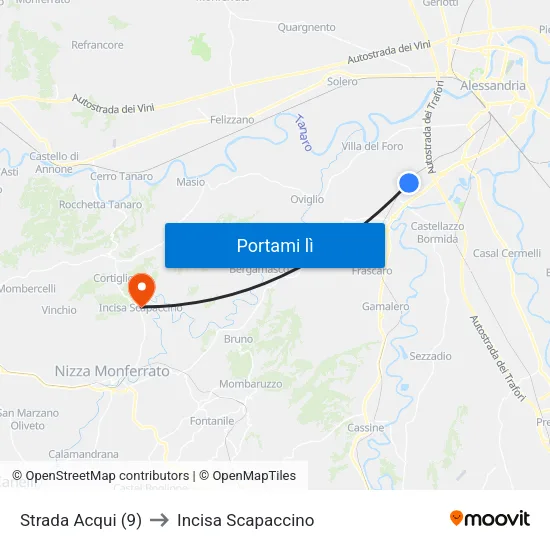 Strada Acqui (9) to Incisa Scapaccino map
