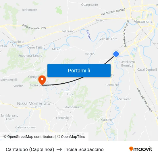 Cantalupo (Capolinea) to Incisa Scapaccino map