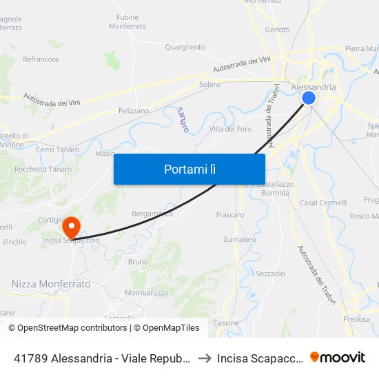 41789 Alessandria - Viale Repubblica to Incisa Scapaccino map
